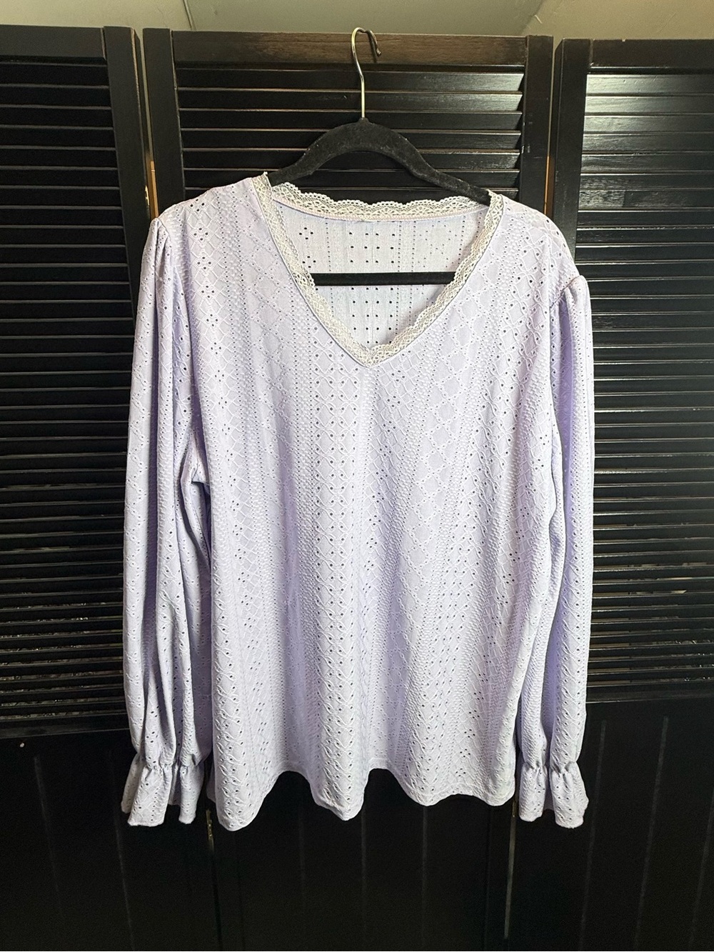 Lavender Eyelet Long Sleeve V-Neck Top